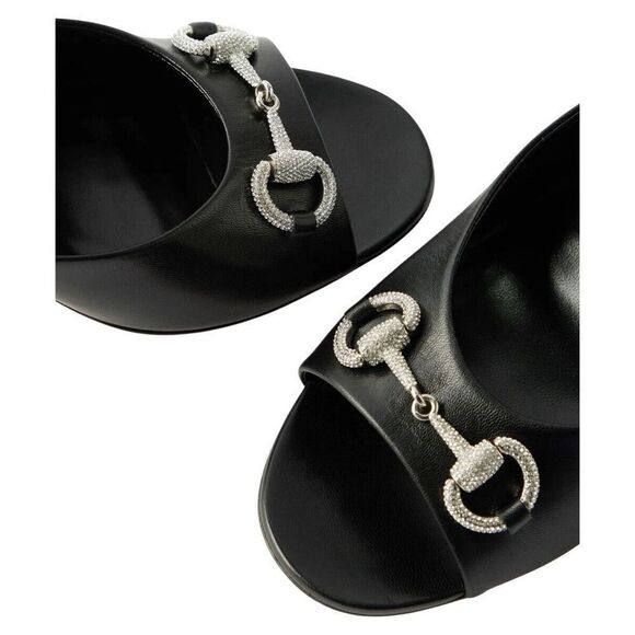 Gucci Women's Crystal Embellished Horsebit 85 Leather Mule Heels Black 41 - Picture 6 of 10